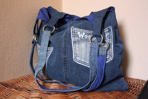 Bolso de mezclilla bolsa de jeans recicladas bolsa de comprador azul bolso de mezclilla bolso con bolsillos bolsa diaria bolsa capacitada respetuoso del medio ambiente Etsy Espana