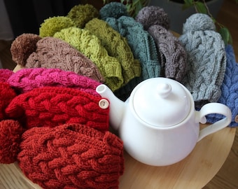 Tea cozy for teapot 4-6 cup, tea cozy with pom pom, teapot warmer, tea pot cozy, tea cosy, tea cosy knitted, teapot cozy, cute teapots
