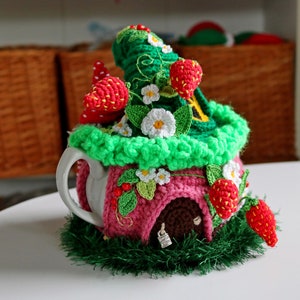 Crochet fairy house, Knitted tea cozy, Tea lover gift, fairytale house, teapot warmer, Tea party, knit teapot cozy, teapot cozy, tea cosy
