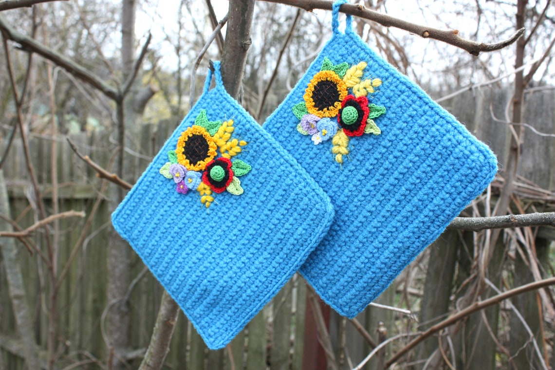 Sunflowers Pot Holders for Kitchen Set of 2 Crochet Pot Etsy