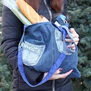 Denim bag, Recycled jeans bag, blue shopper bag, Denim purse bag, Bag with pockets, daily bag, capacious bag, Eco friendly