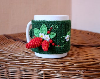 Mug Cozy Crocheted Coffee Mug Cozy Cup in a knitted cover Coffee Cup Cozy Tea Cozy Mug and Knitted Cosy Crochet strawberries