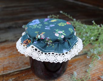 Tapa de tela con encaje natural, color verde, estampado floral, almacenamiento de cocina, tela, decoración rústica para el hogar, mermelada de tela, tapa de tarro