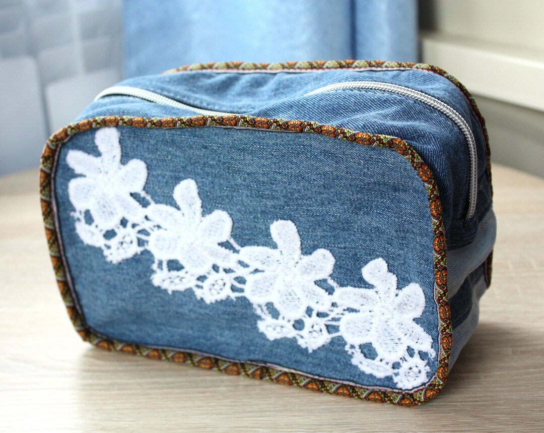 Denim Cosmetic Bag for Travel Makeup Bag or Pencil Case Etsy