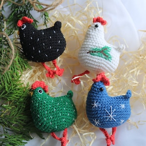 Galinha, enfeite para árvore de Natal, decoração de árvore, presente de Natal, galinha de crochê, decoração de galinha, enfeite de galinha