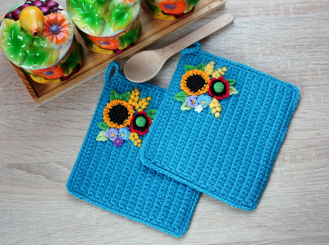 Sunflowers Pot Holders for Kitchen Set of 2 Crochet Pot Etsy