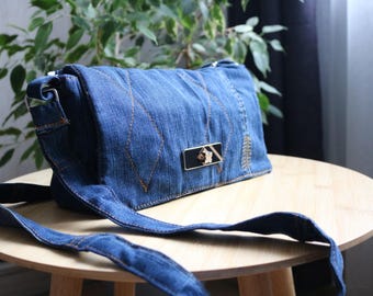 Clutch bag, small denim bag, women bag, crossbody bag, Jeans hobo bag, Bag women, upcycling Jeans, striped lining
