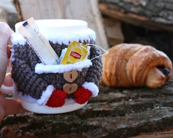 Gray mug cozy, crochet mug cover, mug cosy with pocket, pocket on the cup, Santa mug cosy, Christmas mug, New Year gift, mug sweater