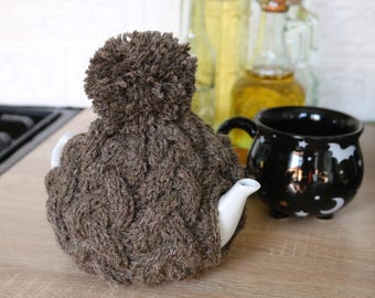 Country tea cozy, teapot warmer, wool tea cosy, small teapot, tea lover gift, knitted tea cosy, pom pom tea, rustic, ecofriendly, ethno