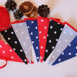 Bunting garland with small hearts, Fabric Garland Banner, Festive Flags Garland, Reusable Fabric Bunting, Banner, Pennant, Flag