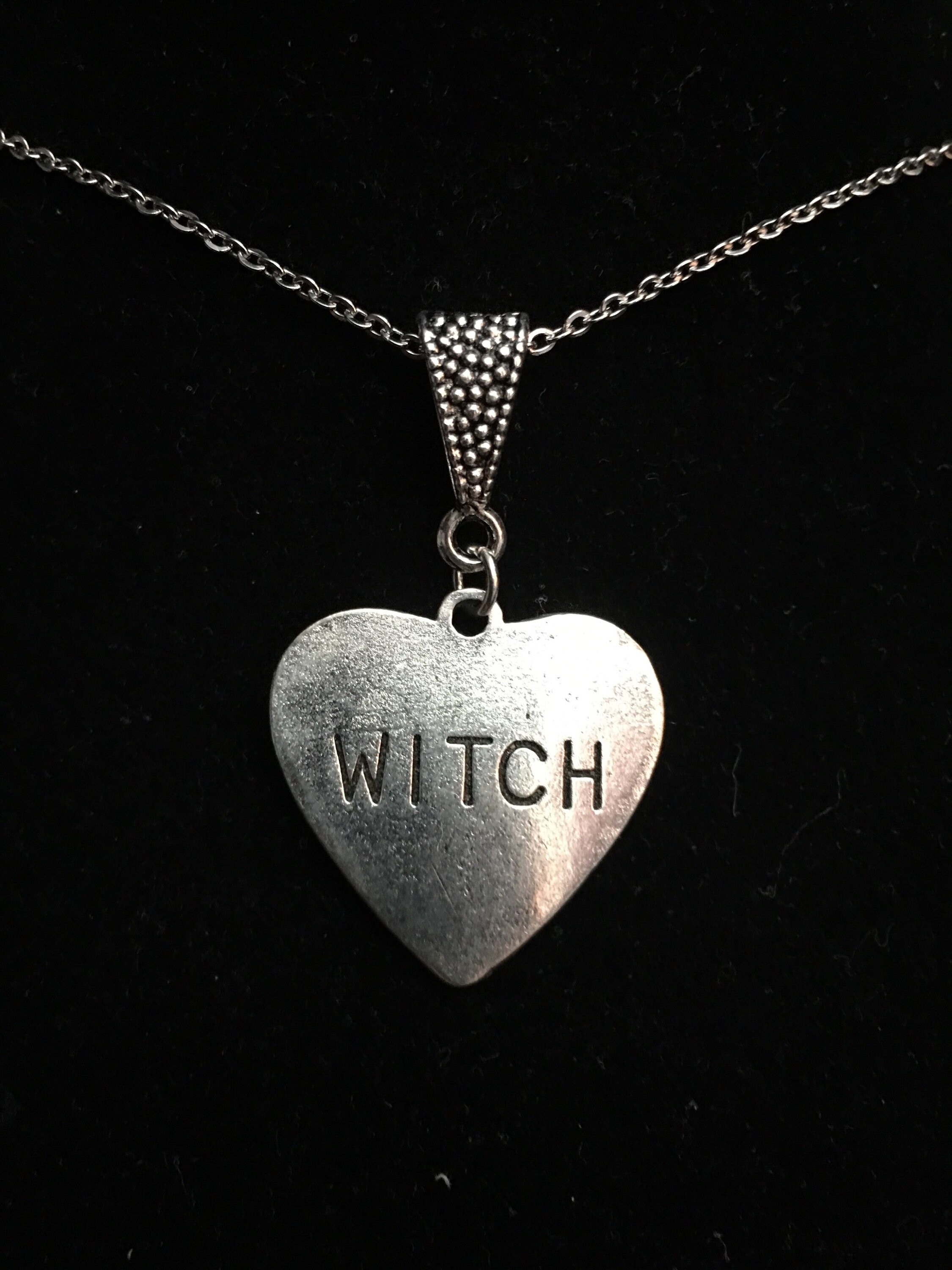 Witch Necklace/ Heart Necklace/ Charm Necklace/ Engraved Witch Etsy