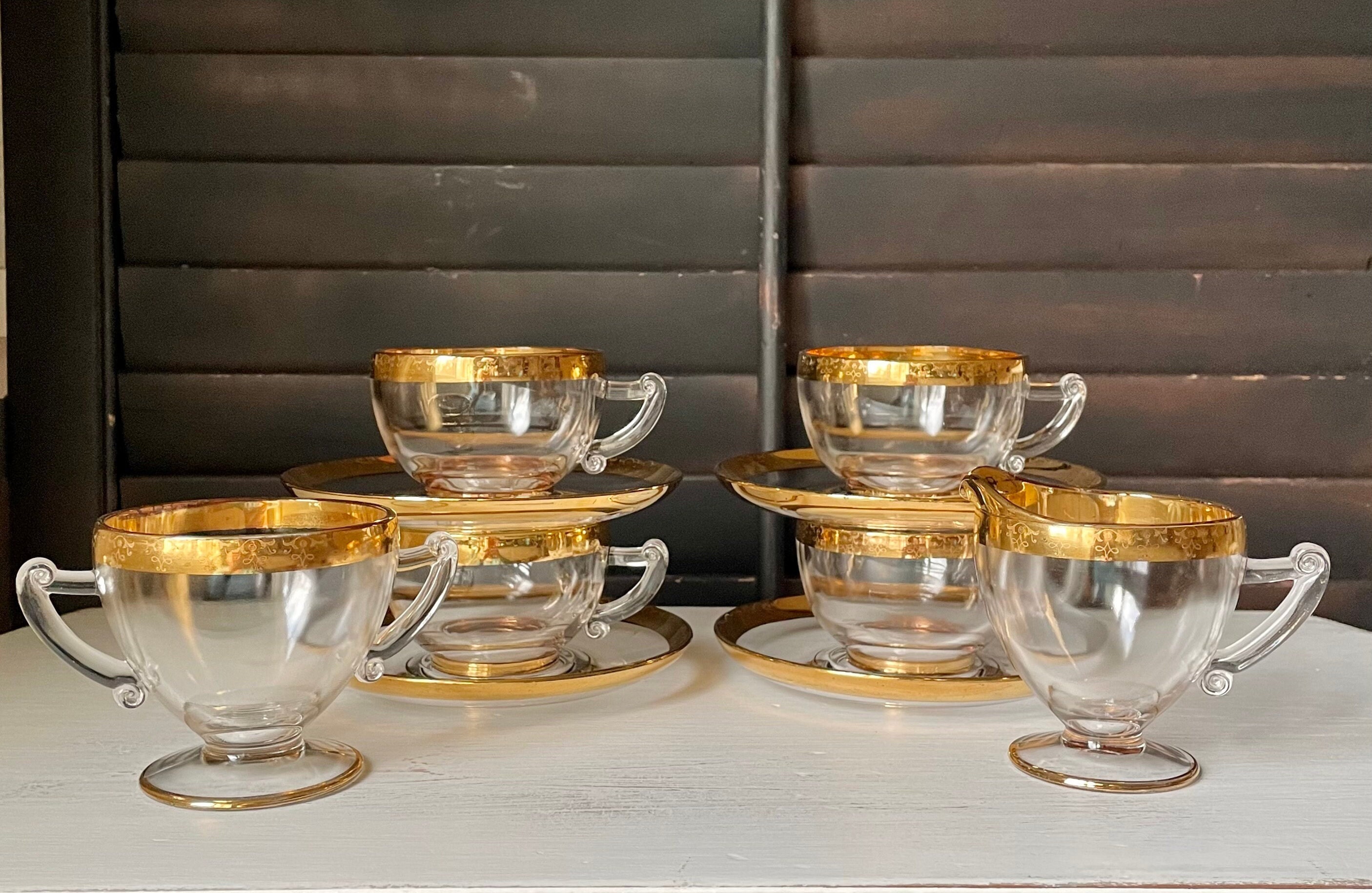 Gold Rimmer Glass Tea Cup