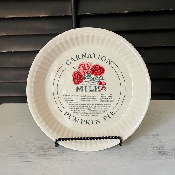 Carnation Evaporated Milk Ceramic Pumpkin Pie Plate-Ovenproof-Vintage Deep Dish Pie Pan