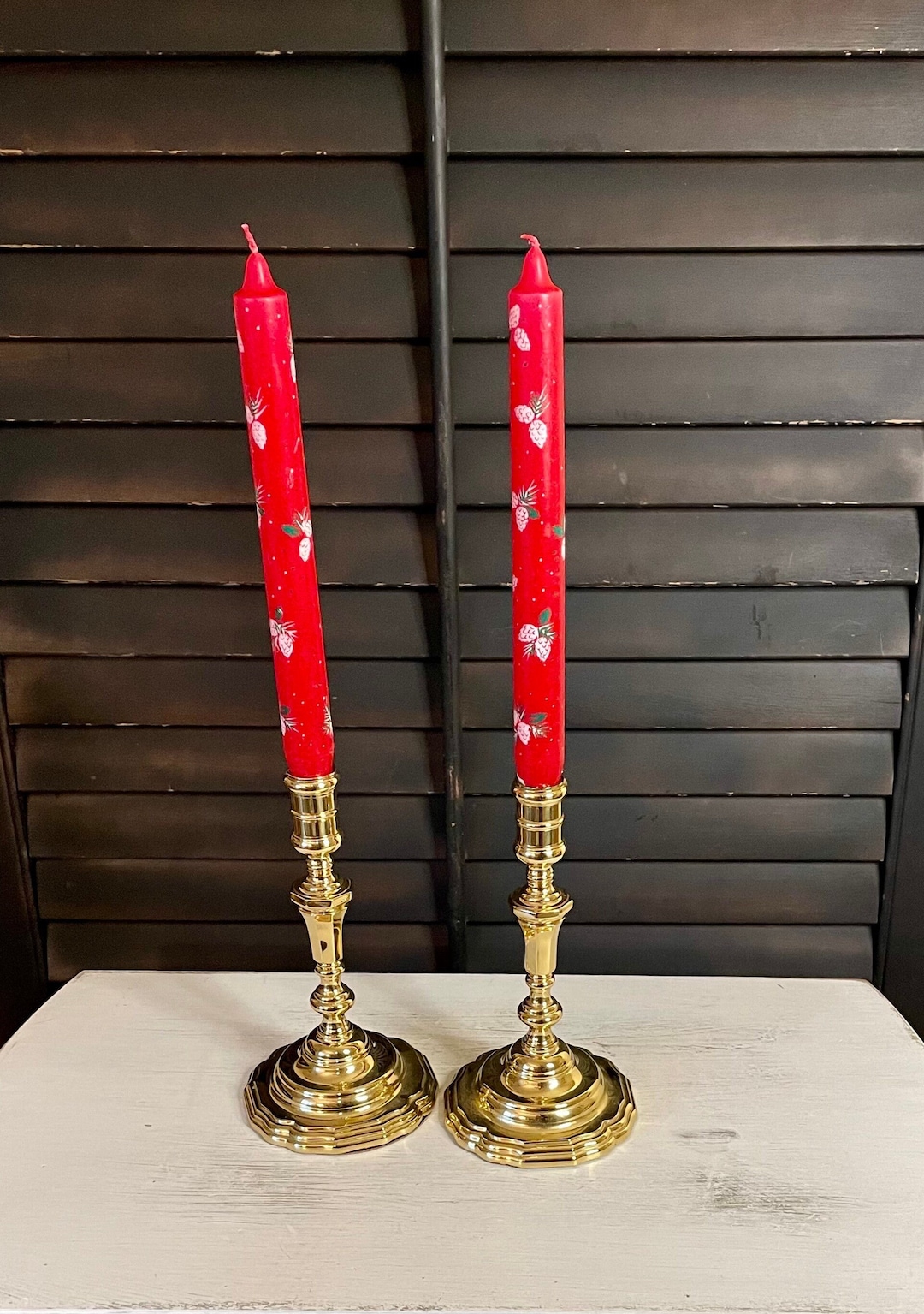 Avon Red Taper Christmas Candles With White Pine Conesvintage Etsy