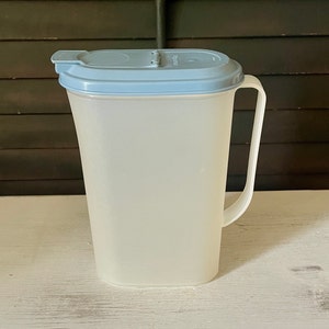 Tupperware Slim Line Modular Mate Pitcher with Blue Lid-# 2009, #2010-Vintage Tupperware 2 Quart Pitcher