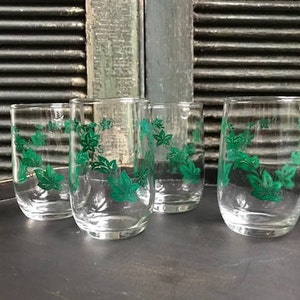 Vintage 1950s Green Ivy Drinking Glasses Set of 8 Tumblers