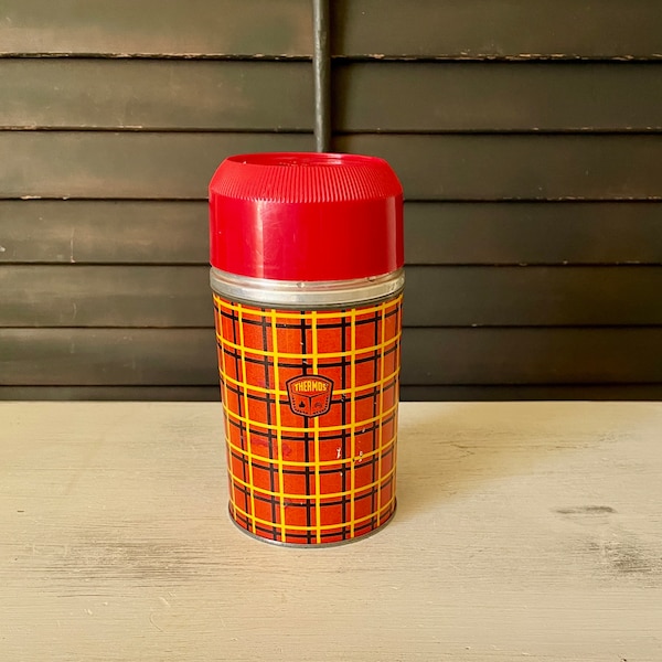 Vintage Thermos # 5254-Pint Size-Wide Mouth-Red, Yellow and Black Plaid