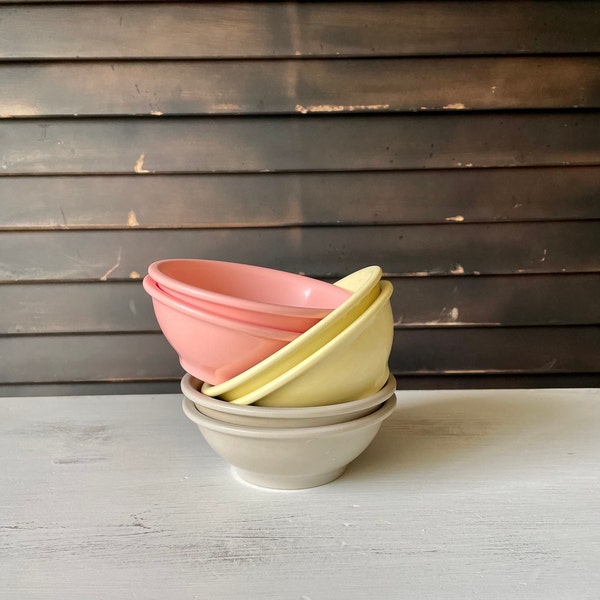 Boonton Melamine Bowls-Set of Six-Pink, Yellow, Gray-Vintage Boonton Ware-#306-11