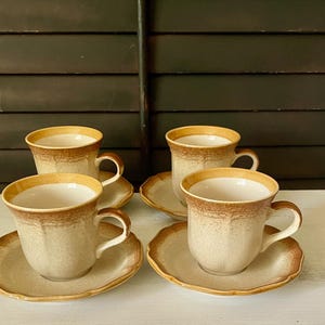 Mikasa Whole Wheat Footed Cups and Saucer-Mikasa Granola E8001-Vintage Stoneware-Set of 4-Vintage Mikasa Dinnerware Replacements