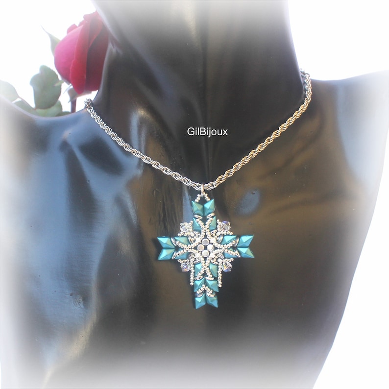 DIY, Beaded Cross pendant pattern, with Diamonduo and Swarovski. image 1