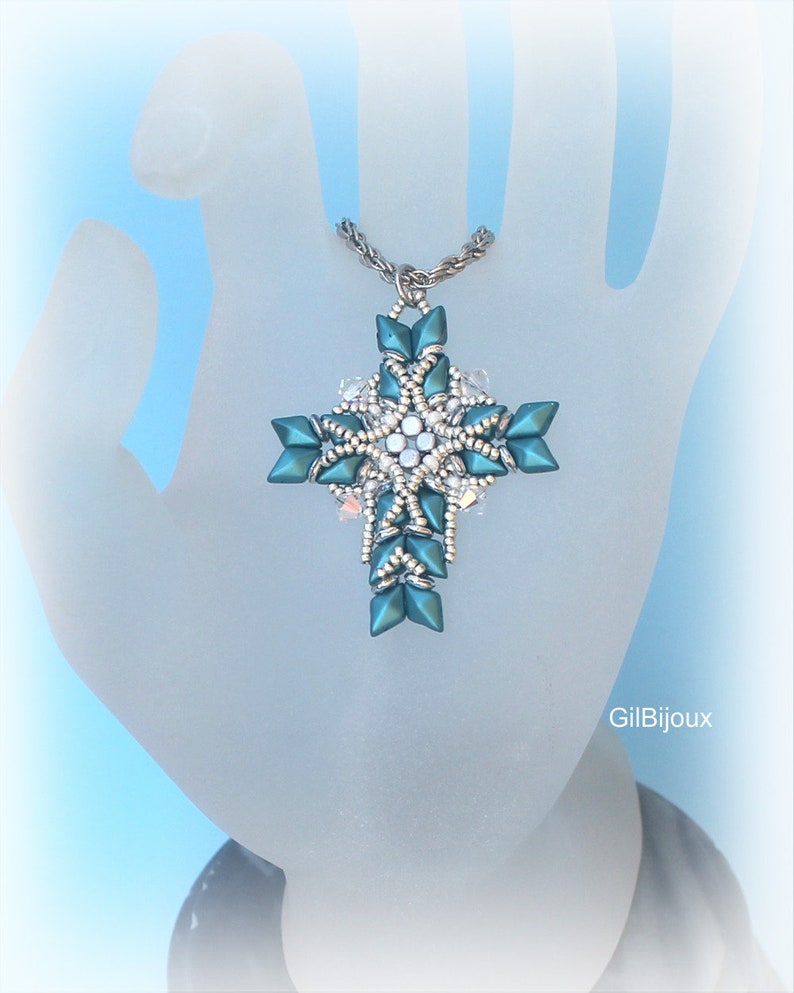 DIY, Beaded Cross pendant pattern, with Diamonduo and Swarovski. image 2