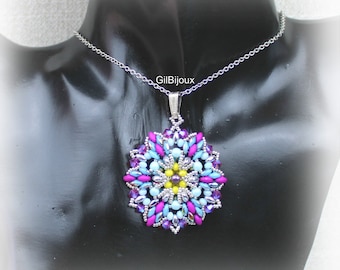 DIY "Hope" Pendant with Superduo, Beading Pattern, Beaded Pendant Tutorial, Mandala