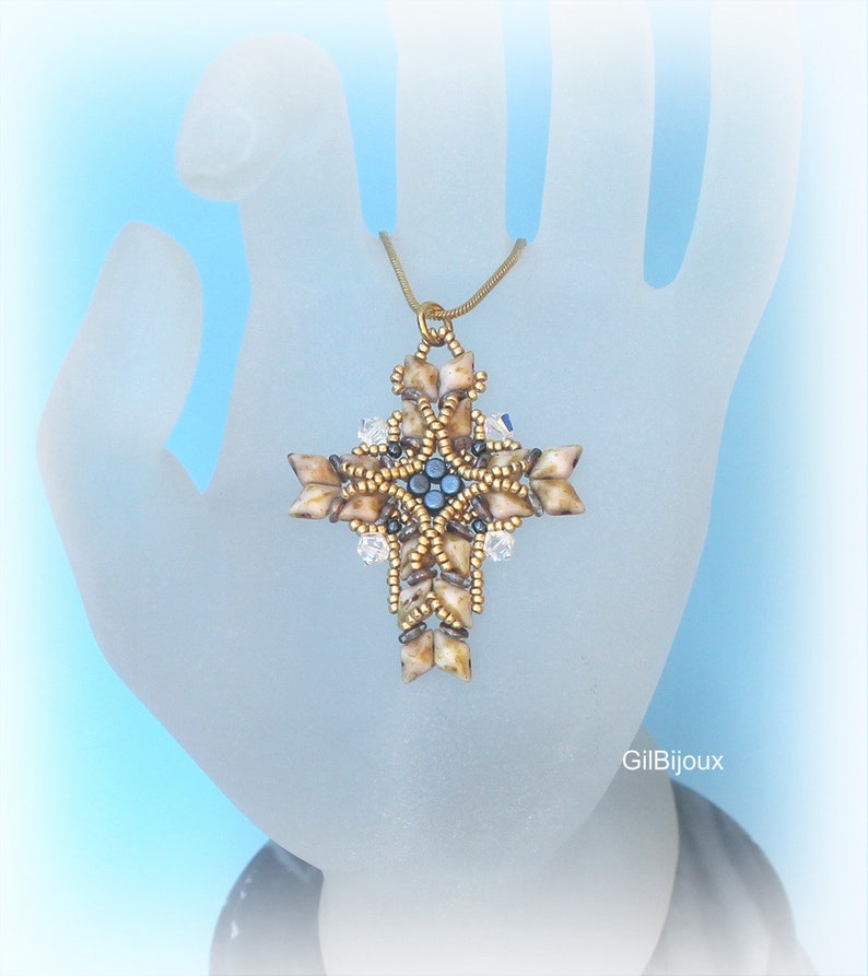 DIY, Beaded Cross pendant pattern, with Diamonduo and Swarovski. image 5