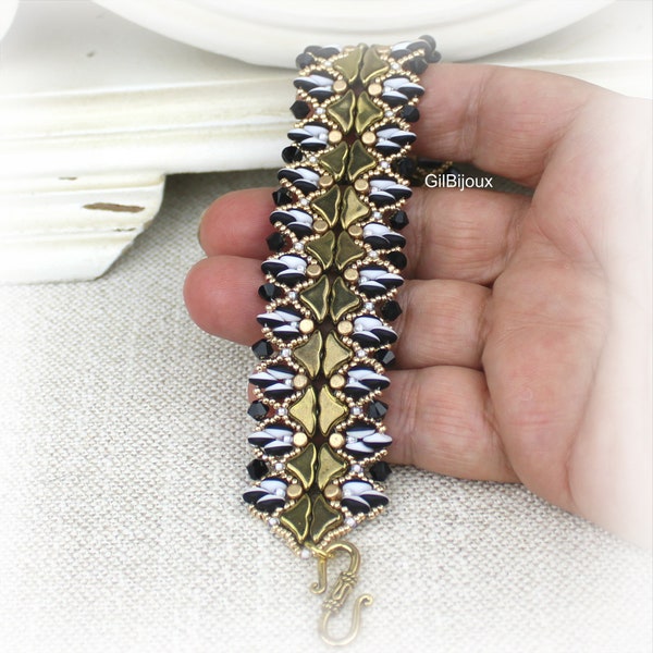 DIY Beading Bracelet Tutorial with Helios and Minos par Puca, Yuma Pattern, Bead weaving.