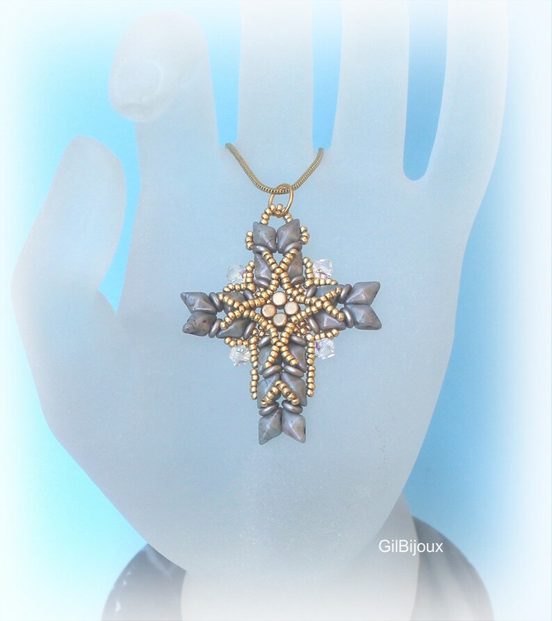 DIY, Beaded Cross pendant pattern, with Diamonduo and Swarovski. image 6