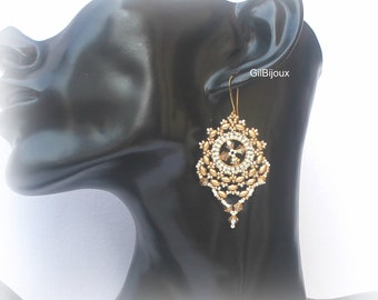 DIY "Pania" Earrings with Swarovski Crystals and Miniduo beads, Beading Pattern, Beaded Earrings Tutorial, GilBijoux, Weaving beads.