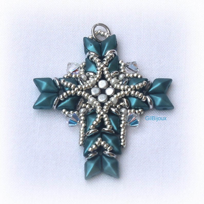 DIY, Beaded Cross pendant pattern, with Diamonduo and Swarovski. image 9