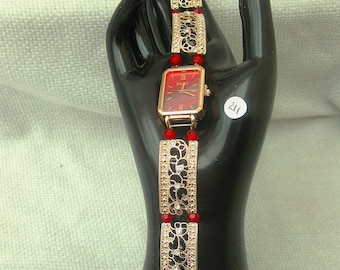 WA211 - Ladies Watch with Red Face and Fashion Jewellery Bracelet