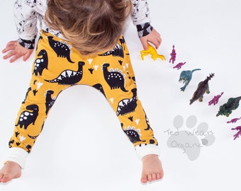 Organic Harem Pants: Baby Harem Leggings, Organic Baby Leggings, Toddler Harems, Hipster Baby, Toddler Gift, Dinosaur Leggings, Yellow Harem