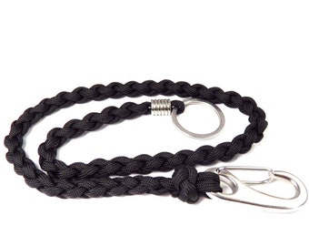 Portemonnaiekette aus US Paracord-Handmade-Edelstahl Karabiner und Bead-Schlüßelband-Schwarz