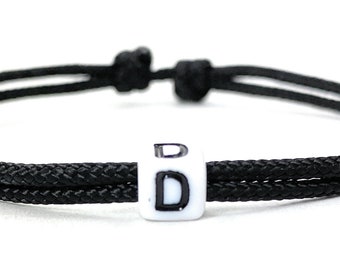 Freundschaftsarmband mit Buchstabe, Surfer Armband, Beach Bracelet, Buchstaben Armband, Verstellbar, freie Farbwahl - Schwarz