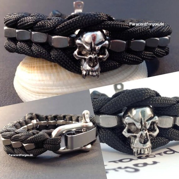 Armband aus Paracord mit Edelstahl Skull-verstellbar-Biker-Männer-Frauen Armband