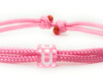 Friendship Bracelet with Letter, Surfer Bracelet, Beach Bracelet, Letter Bracelet, Adjustable, Free Choice of Color - Pink Pink