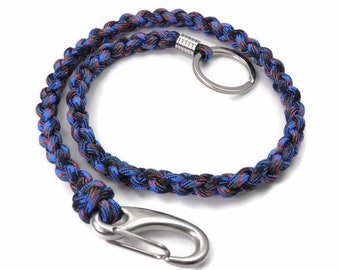 Wallet chain made of US paracord-handmade stainless steel carabiner and bead lanyard-survival camo