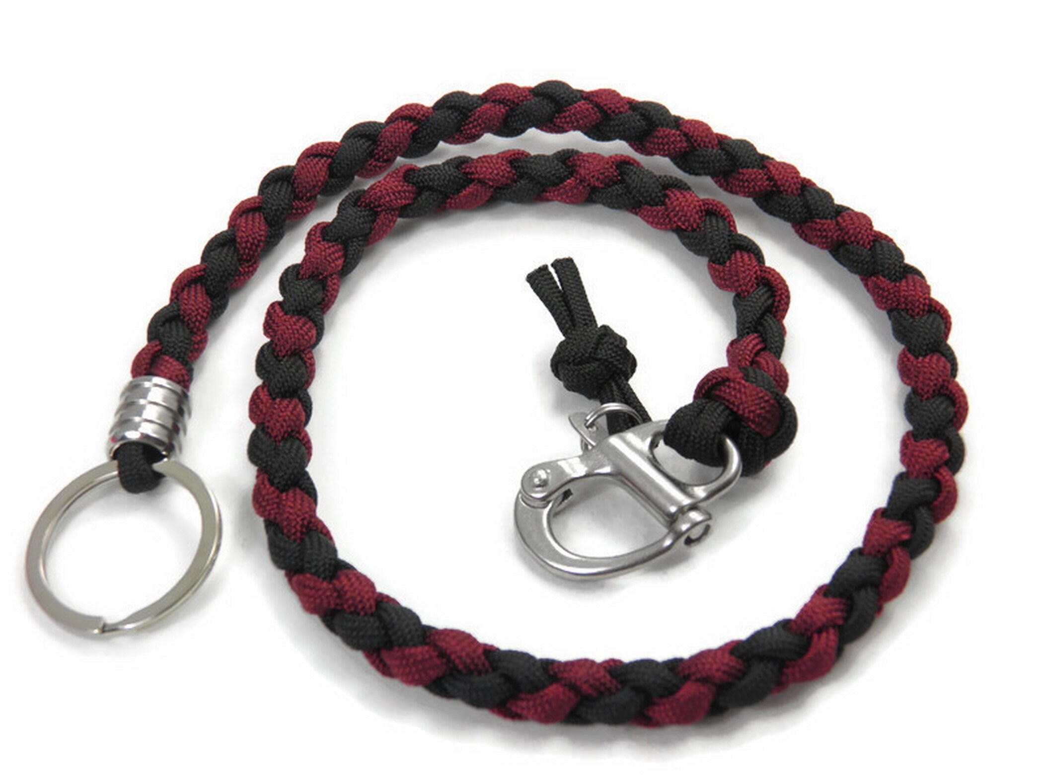 Bracelet in red leather with carabiner closure in stainless steel