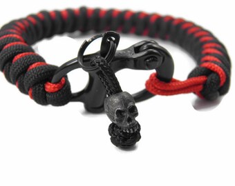 Men Paracord Bracelet - Survival Bracelet - Stainless Steel Shackle- Snake