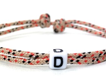 Friendship bracelet with letter, surfer bracelet, beach bracelet, letter bracelet, adjustable, free choice of color - tartan beige