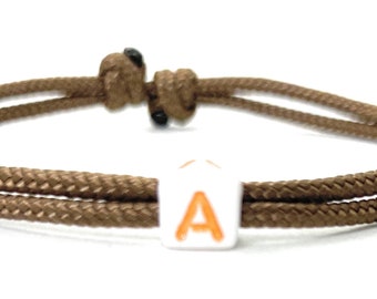 Friendship Bracelet with Letter, Surfer Bracelet, Beach Bracelet, Letter Bracelet, Adjustable, Free Choice of Color - Branch Brown