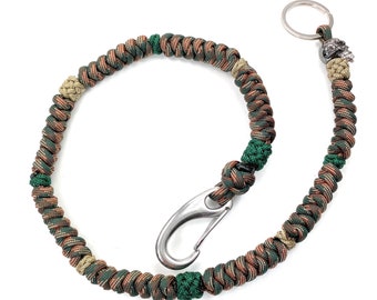 Schlüsselkette-aus Paracord Typ III-5 cm Edelstahl Karabiner-Original Skull-Portemonnaie Kette-Hosenkette-Woodland Camo & Emerald Green