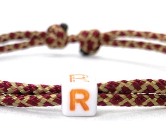 Friendship Bracelet with Letter, Surfer Bracelet, Beach Bracelet, Letter Bracelet, Adjustable, Free Color Choice - Gold & Burgundy