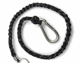 Wallet chain made of US Paracord-Handmade-Stainless Steel Carabiner and Bead Lanyard-Reflectable Black