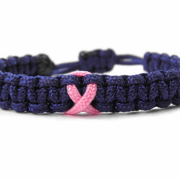 Schmales Paracord Armband Verstellbar-Brustkrebs Bewusstsein-Rosa Schleife-Ribbon-Breast Cancer Awareness Armband-Midnightblue