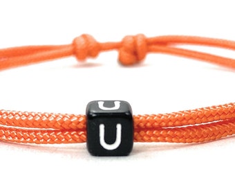 Freundschaftsarmband mit Buchstabe, Surfer Armband, Beach Bracelet, Buchstaben Armband, Verstellbar, freie Farbwahl - Fox Orange