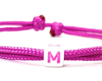 Friendship Bracelet with Letter, Surfer Bracelet, Beach Bracelet, Letter Bracelet, Adjustable, Free Choice of Color - Passion Pink