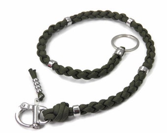 Paracord Lanyard Key Chain Stainless Steel Schnapps SlingIng Stainless Steel Bead Wallet Chain Lanyard Gift Idea Oliv Drab