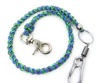 Wallet chain made of US paracord handmade stainless steel carabiner and bead lanyard gateway